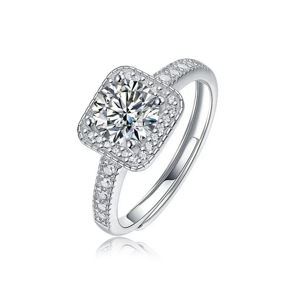 Certified 1ct. t.w. Moissanite Diamond Square Halo Wedding Engagement Ring NEW
